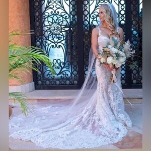 Martina Liana White Lace Wedding Gown Modern Corset Inspired with matching Veil